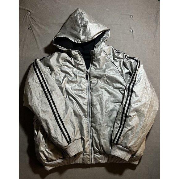 Vintage Apex One Moon Jacket Mens XL Silver Striped Zip Insulated‎ Reversible. - Picture 1 of 16